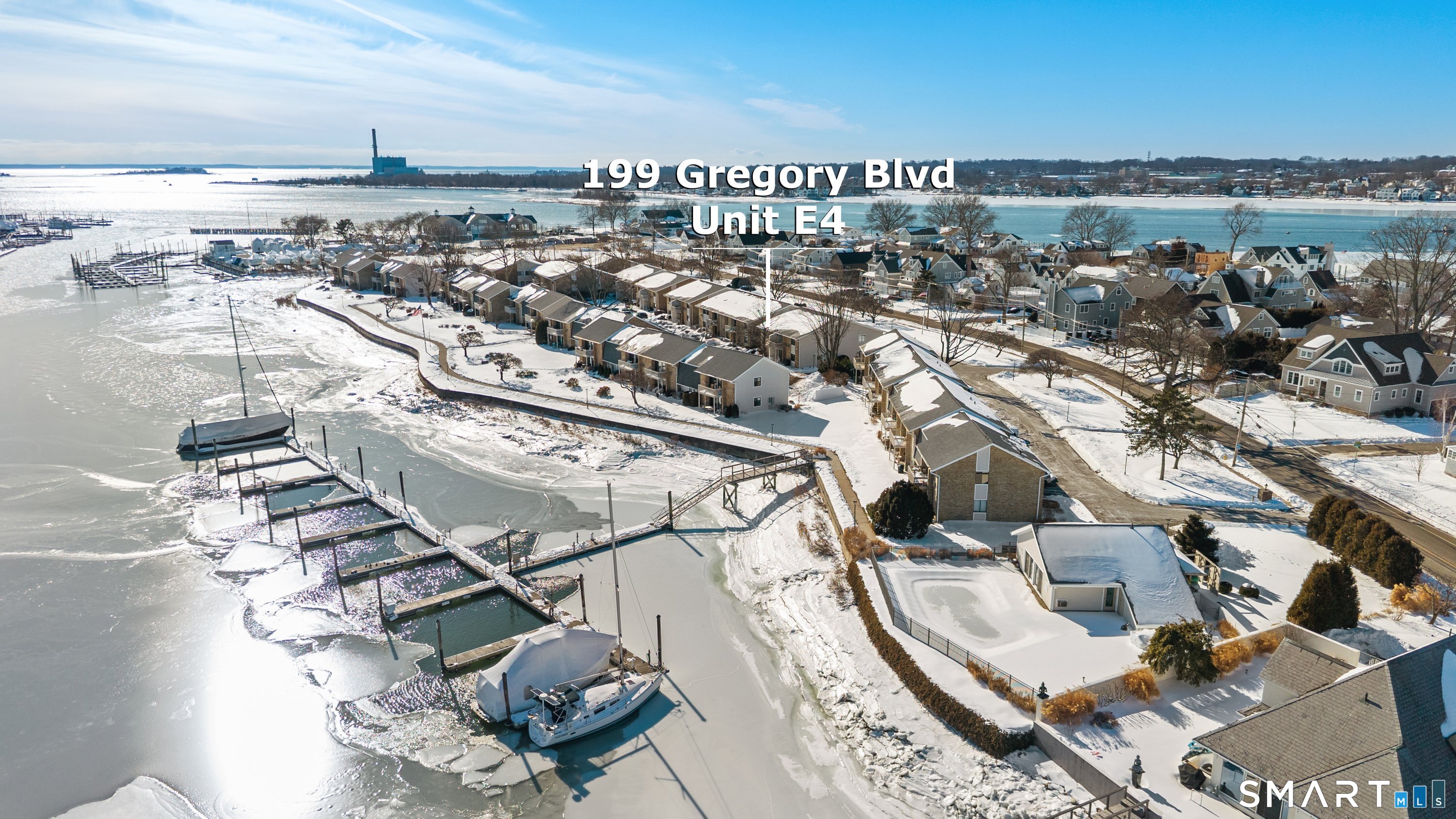 Aerial view of Dorlon Terrace waterfront complex - 199 Gregory Blvd, East Norwalk