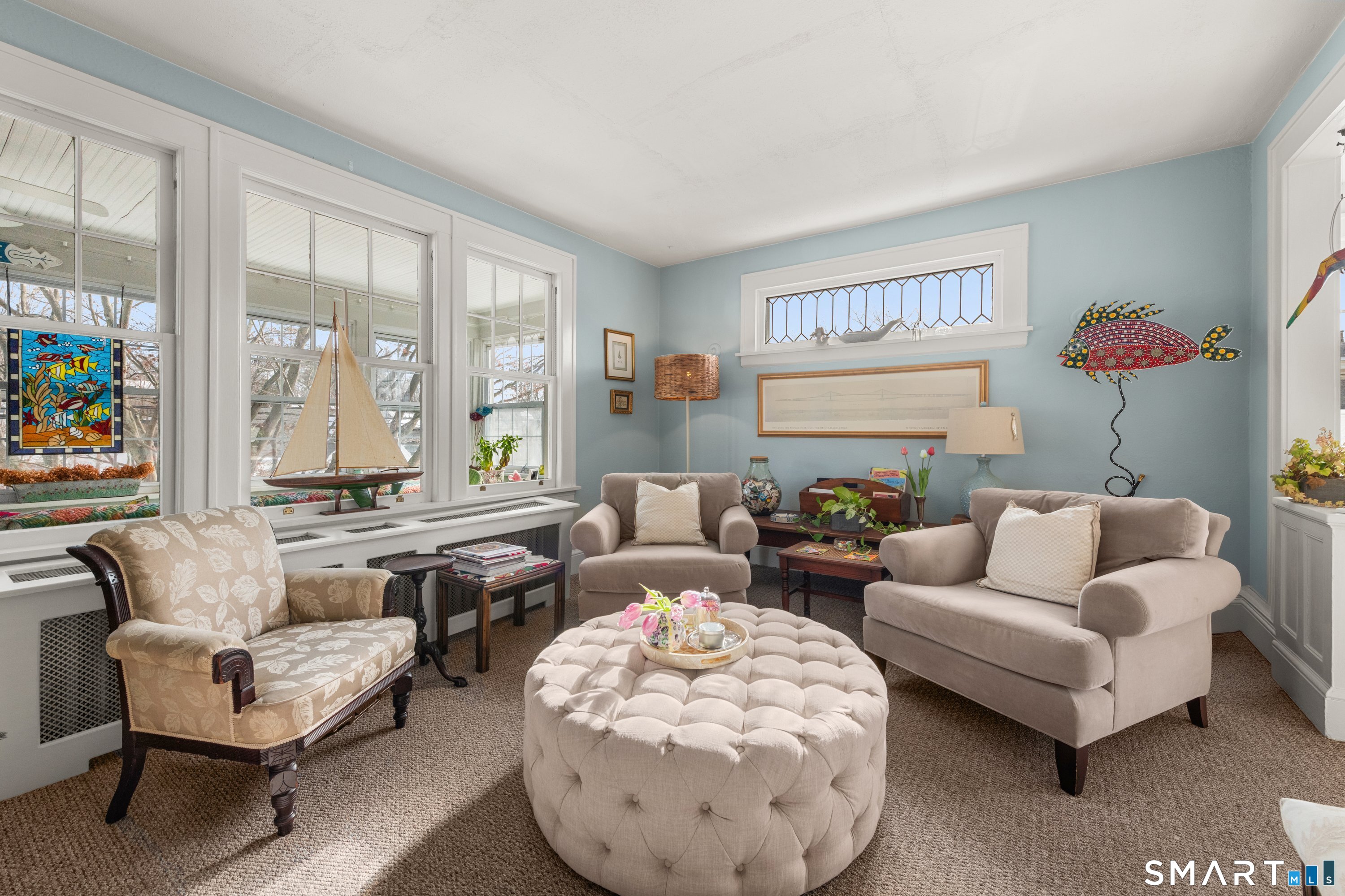 Second floor living room with coastal decor