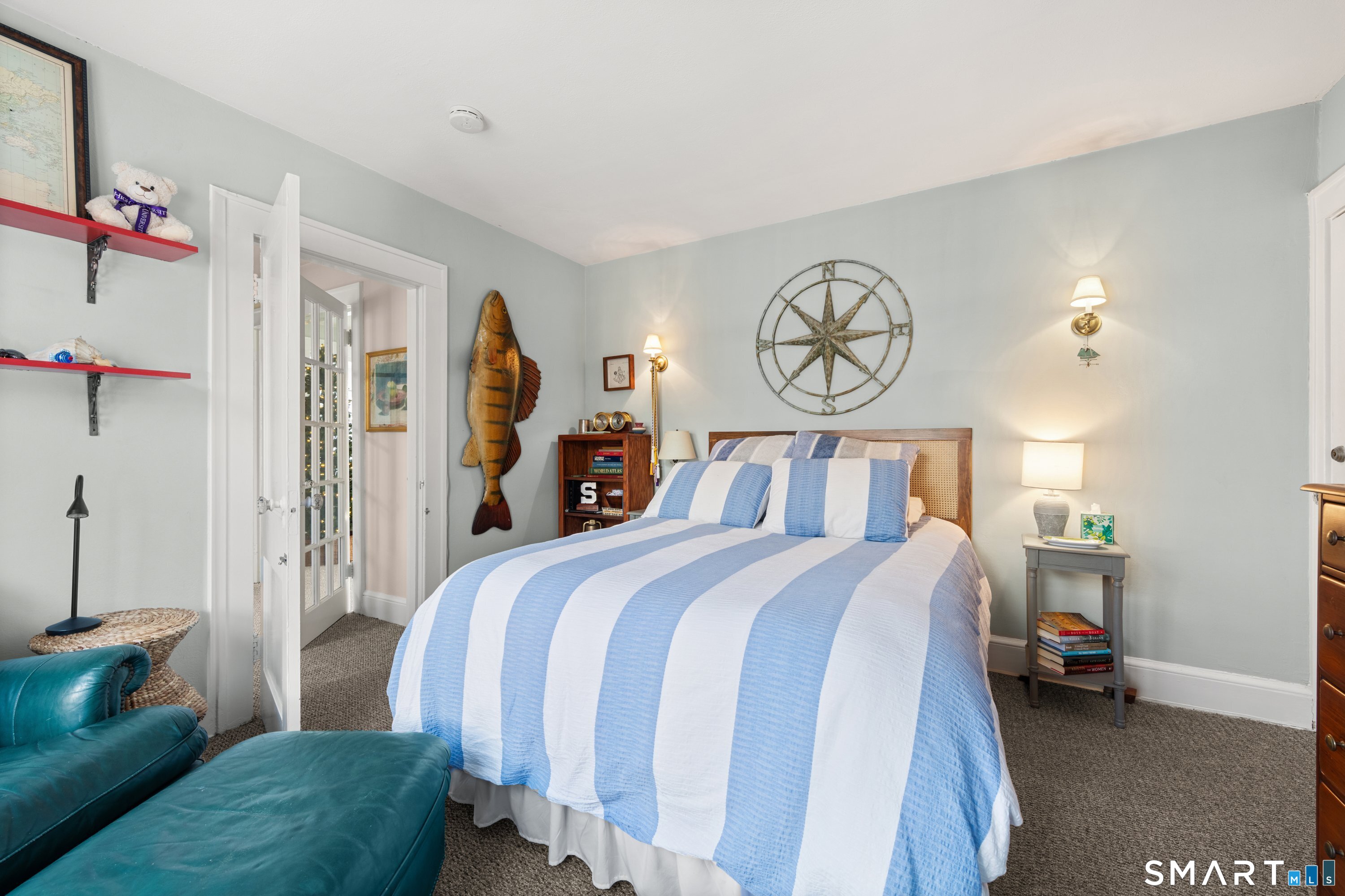 Bedroom with coastal blue walls